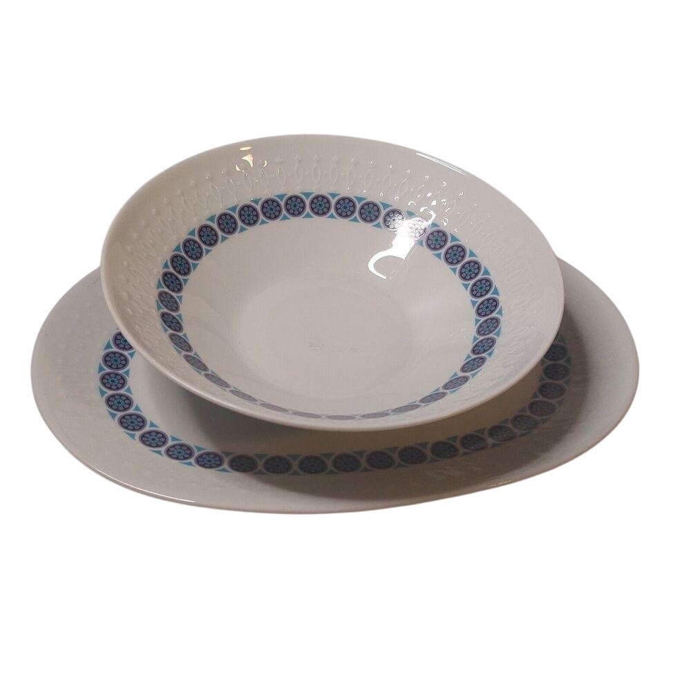 Mitterteich Bavaria Germany Porcelain Serving Set Oval Platter‎ Round Bowl Blue